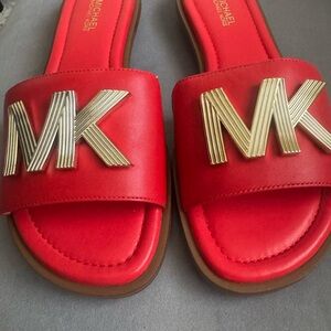 Michael Kors Red Slides with Gold Logo